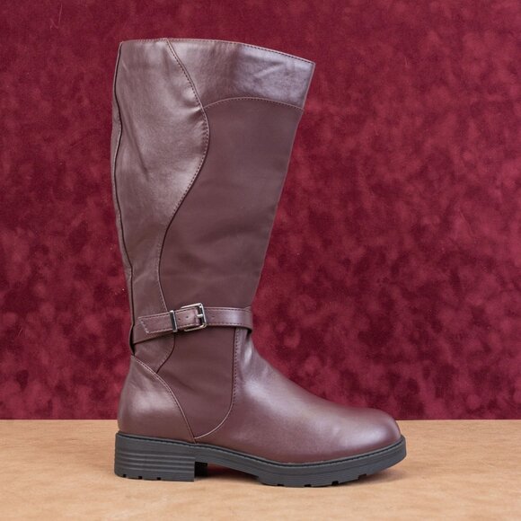 Easy Street Women Erica Burgundy Wide Calf Faux Leather Riding Knee Boots sz 10 - Picture 3 of 10